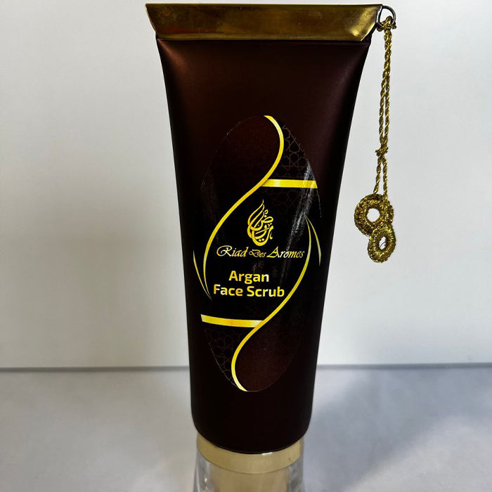 Luxurious Argan Face Scrub in a stylish container, perfect for gently exfoliating and revitalizing the skin for a radiant, glowing complexion.